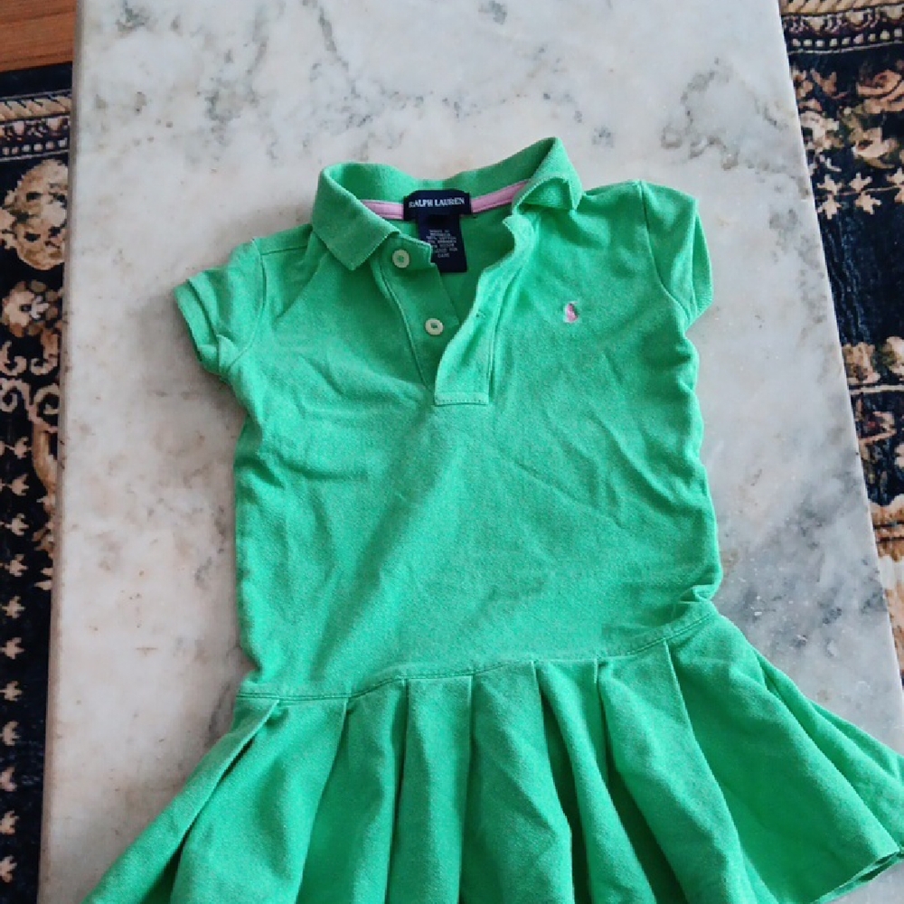 Ralph Lauren Girls' Bright Green Polo Dress with Embroidered Pony